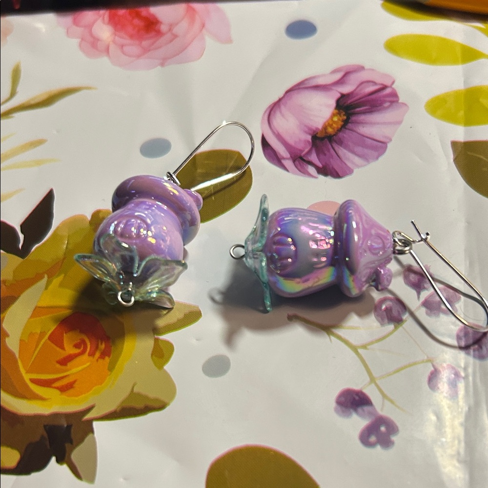 Iridescent Purple Glass Drop Earrings